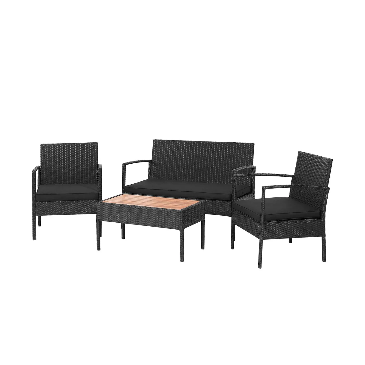 SlickBlue SlickBlue 4-Piece Rattan Patio Set Black with Acacia Tabletop — product photo