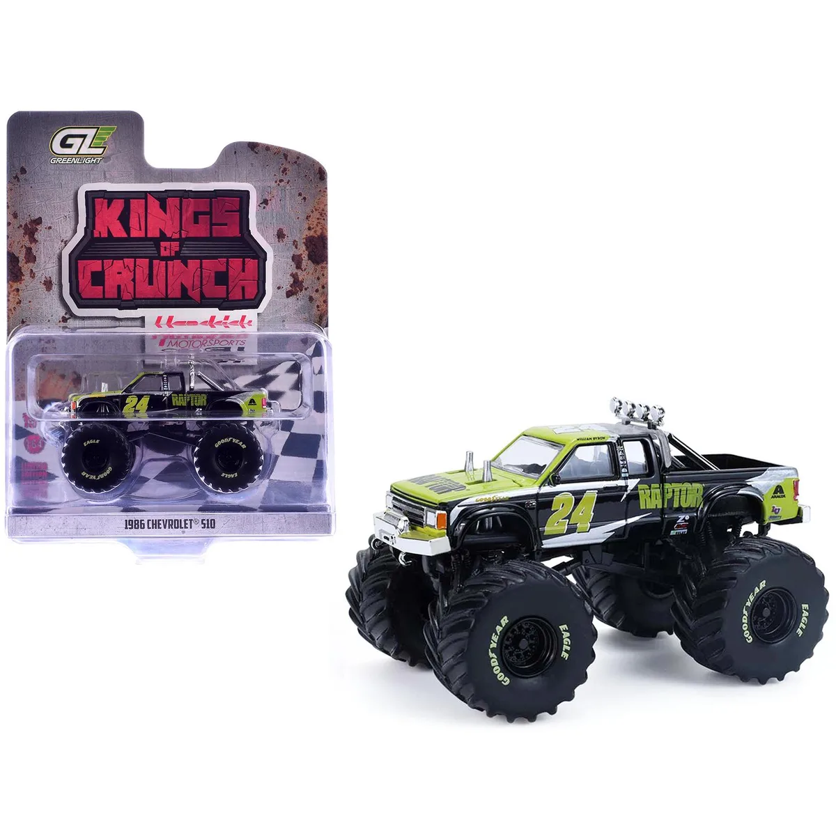 GREENLIGHT GREENLIGHT 1986 Chevrolet S10 Monster Truck #24 "Raptor" 1/64 hobby collectible — product photo