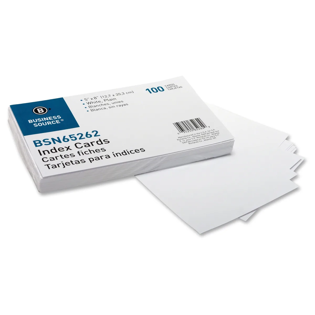 Business Source Business Source 65262 Plain Index Cards 5x8 100/Pack — product photo