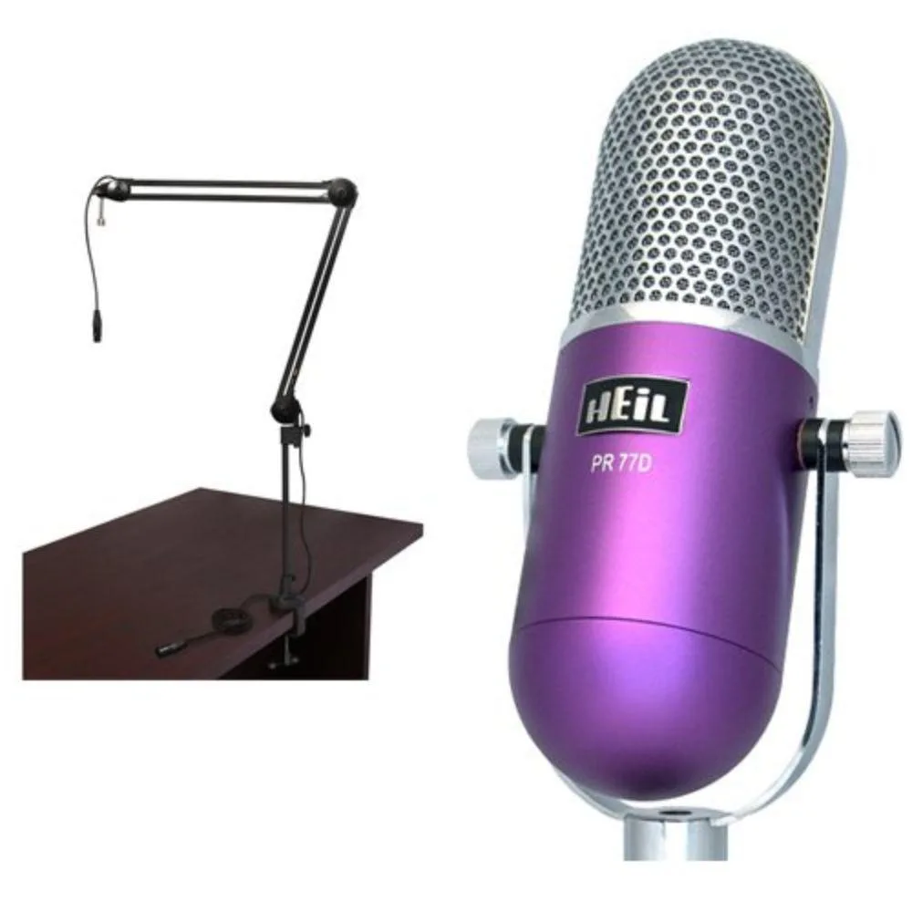 Heil Sound Heil Sound PR 77D Dynamic Microphone Purple with BAI-2X Broadcast Arm — product photo