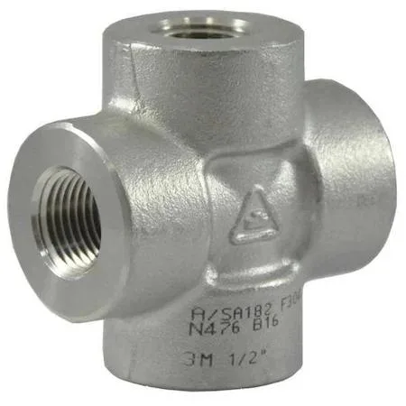 Stainless steel cross coupling with four 1/4 inch NPT female threads