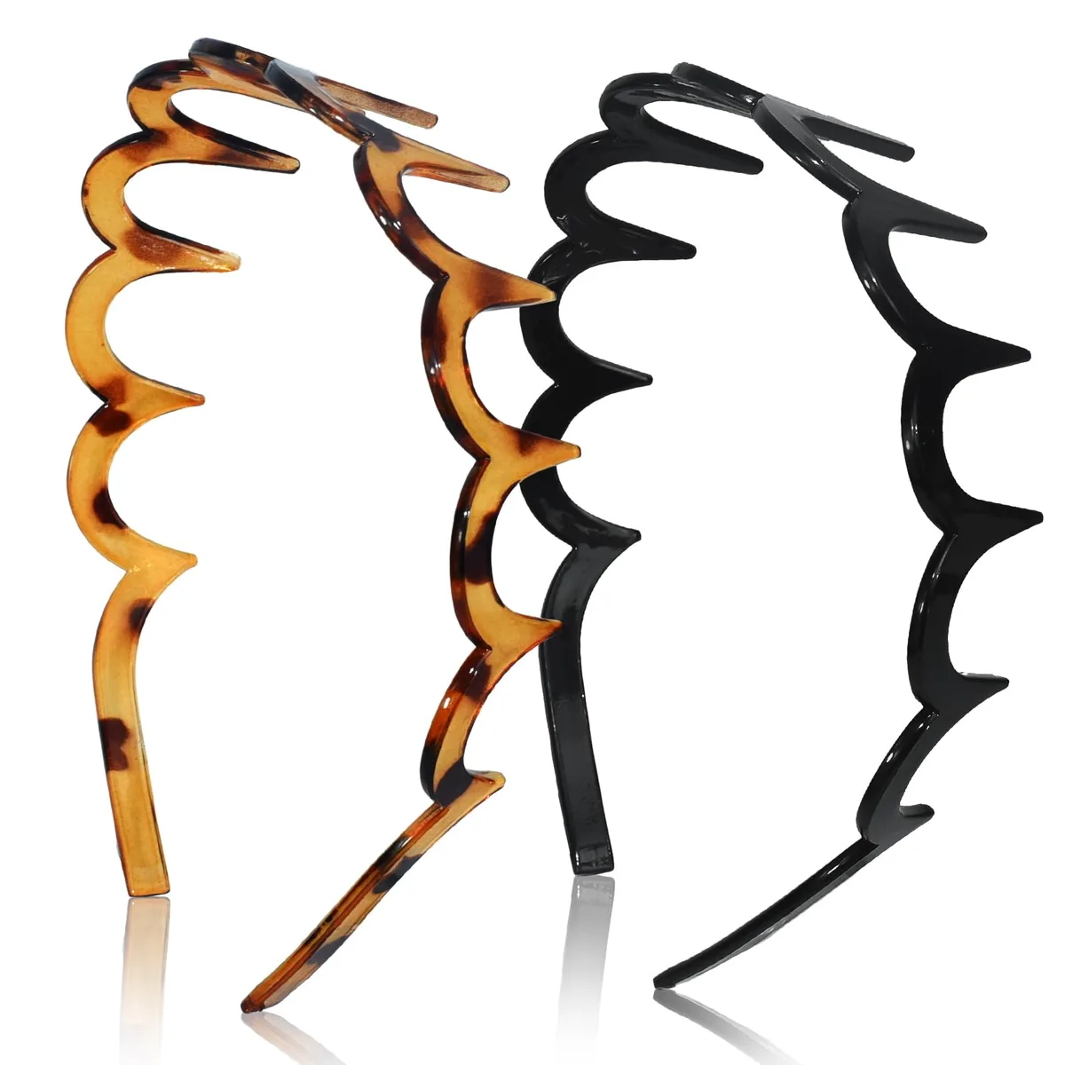  TOSEFES Zigzag Headband 2-Pack Black &amp; Tortoise Hair Styling Tool — product photo