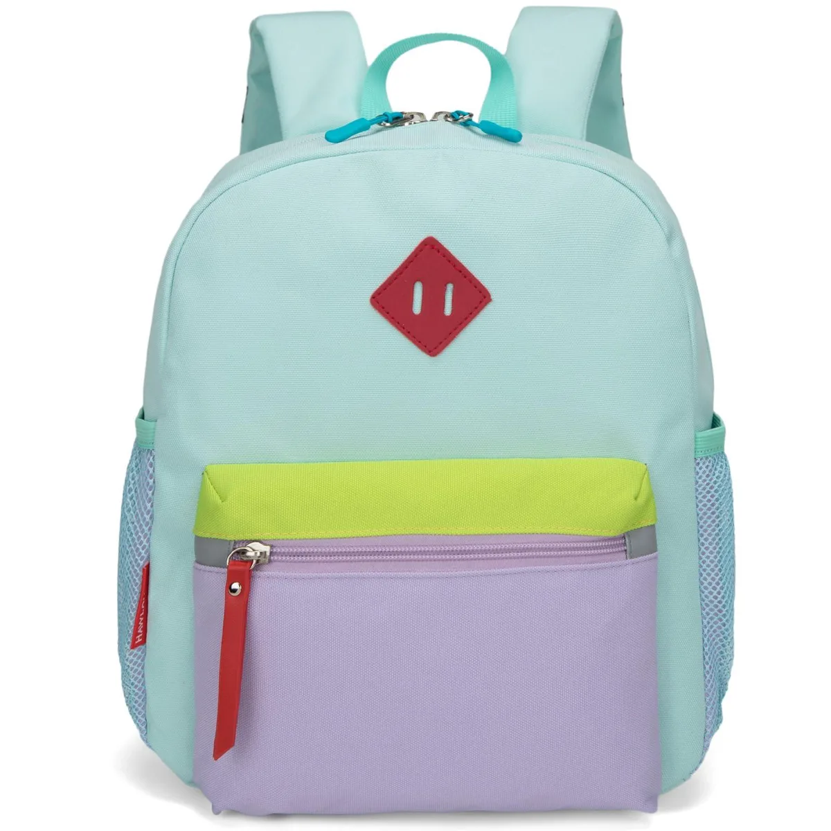 Light green 12 inch toddler backpack with padded straps and side mesh pockets