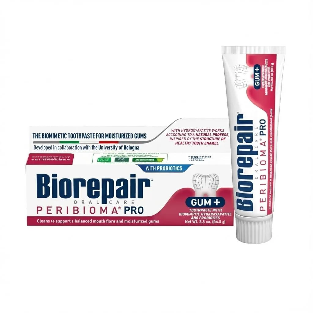 White toothpaste tube with blue cap, 3.39 oz, standing upright