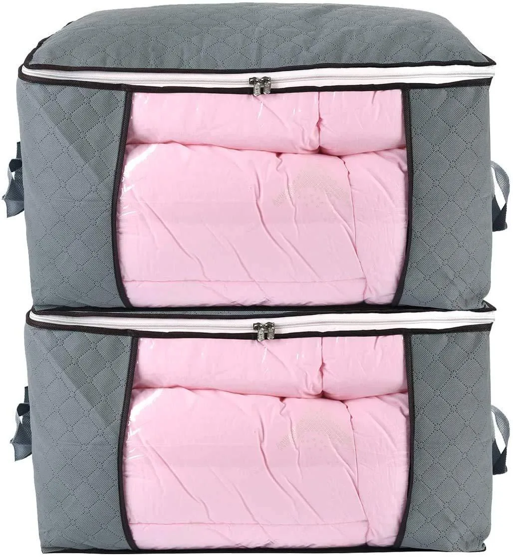 Grey fabric storage bag with clear window and carry handles