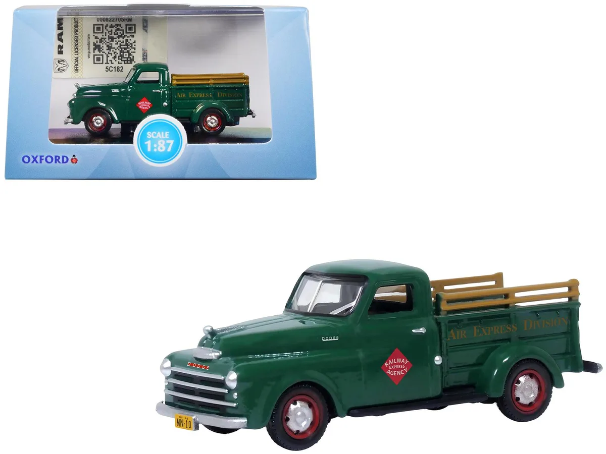 Oxford Diecast Oxford Diecast 1948 Dodge B-1B Pickup Truck Green Railway Express Agency 1/87 HO Scale Hobby Collectible — product photo