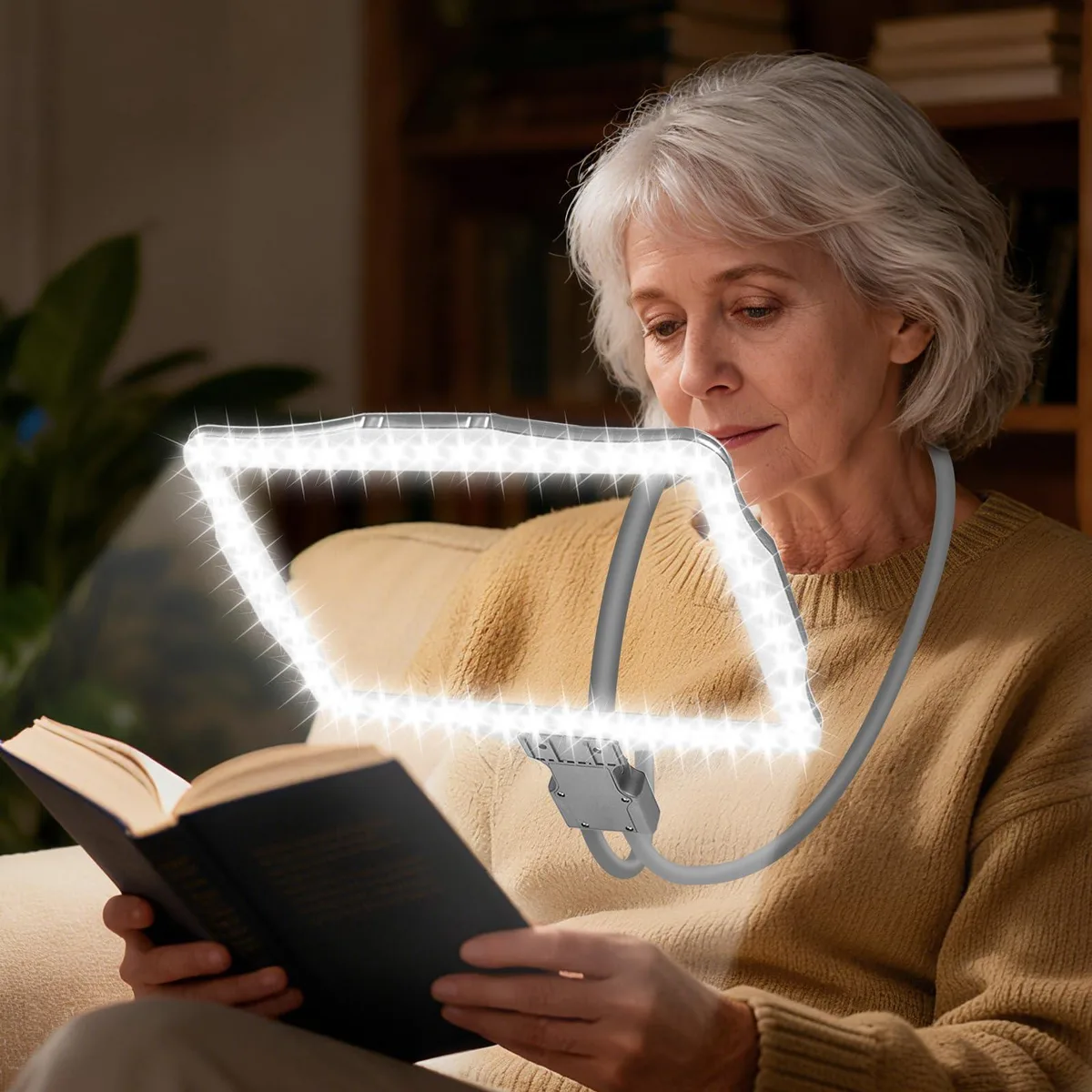 Two gray rectangular magnifiers with flexible goosenecks and LED lights