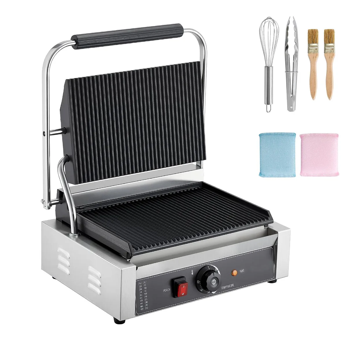 VEVOR VEVOR Commercial Panini Grill 1800W 13.5x9.3 in Grooved Enamel Plate — product photo