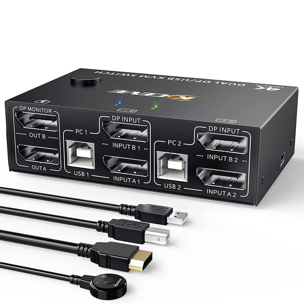 IHDAPP IHDAPP 2-Port Dual Monitor DP 1.4 KVM Switch 8K@30Hz 4K@144Hz 4×USB 2.0 Wired Remote — product photo
