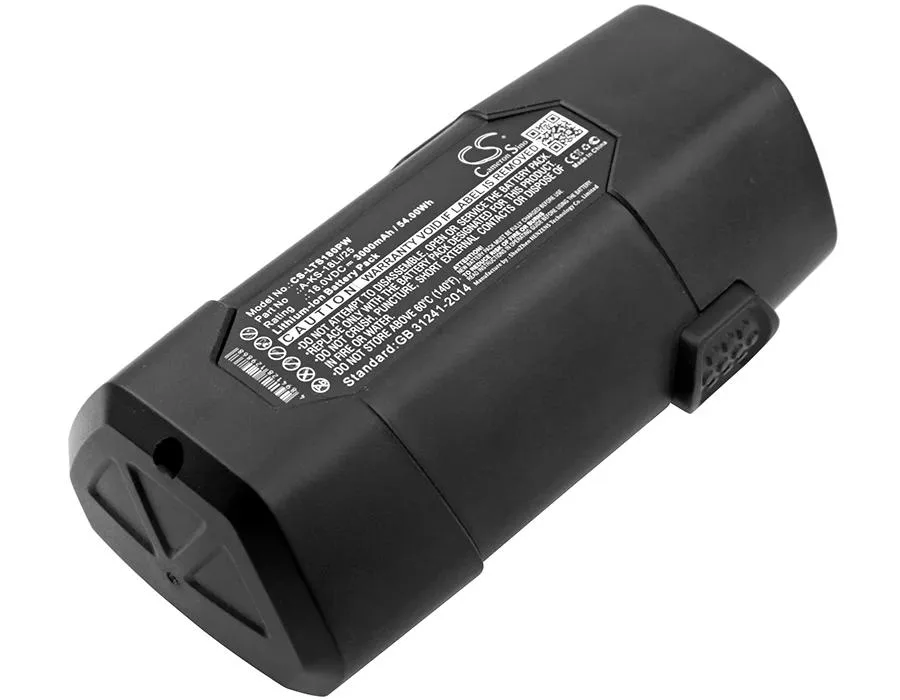 Rectangular replacement battery with black plastic casing and label for TXE TECTON MX7