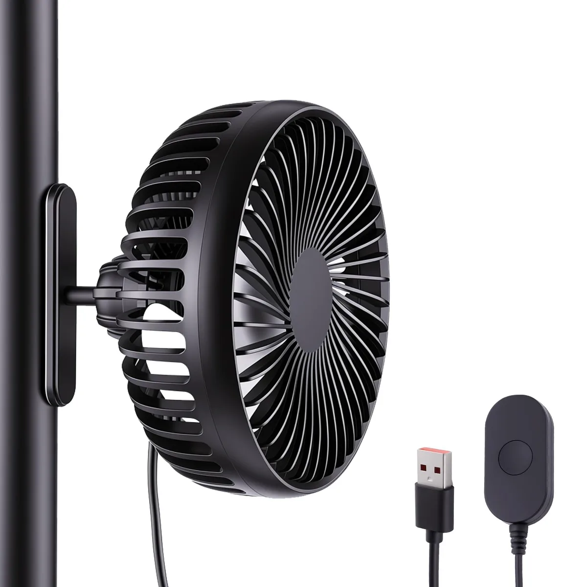 Compact plastic fan with magnetic base and USB cable