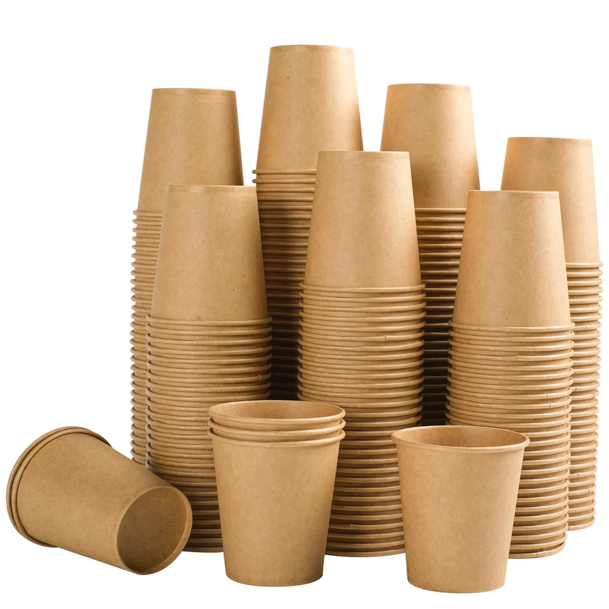 Stack of 100 kraft paper cups in a box