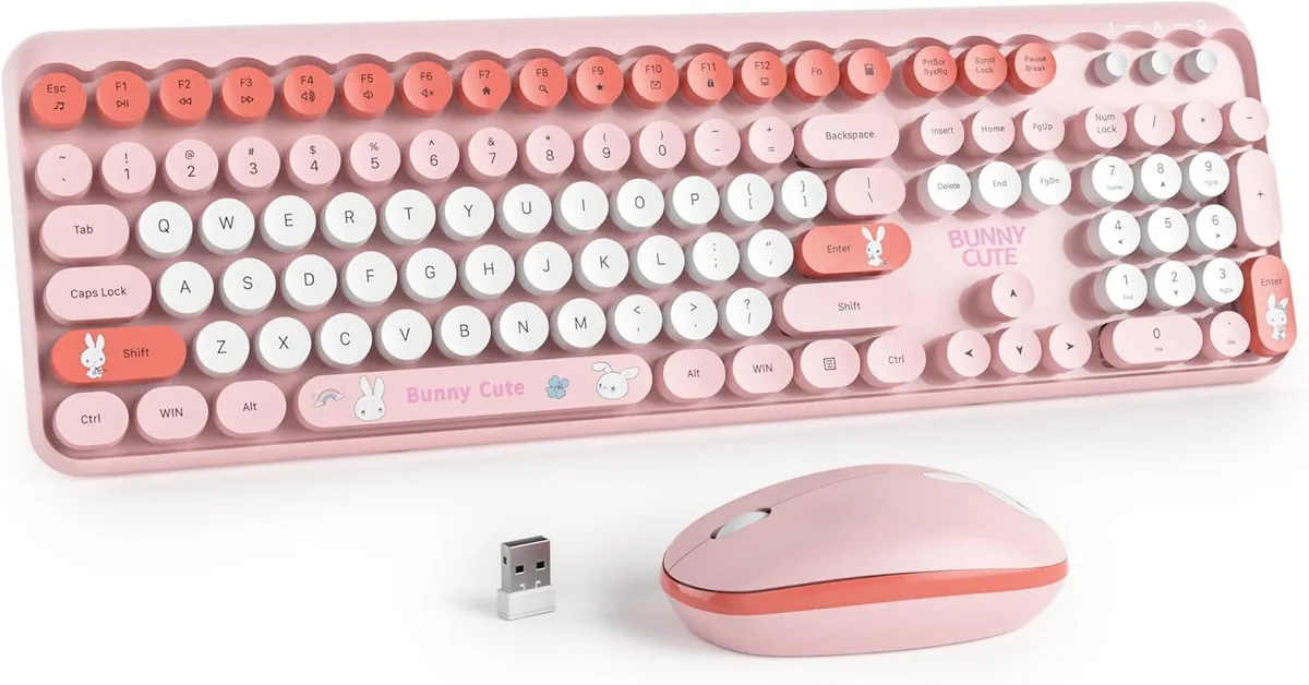 TUKO TUKO Wireless Keyboard and Mouse Combo 2.4GHz Full-Size 104-Key Pink — product photo