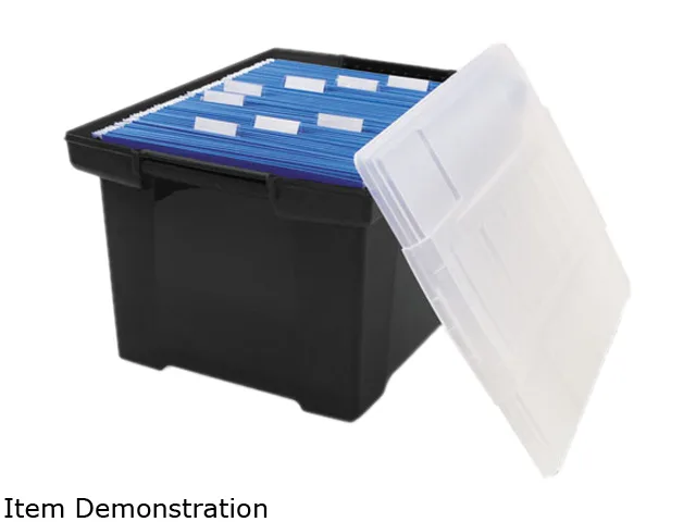 Storex Storex 61528U01C storage tote, letter/legal, snap-on lid, black — product photo
