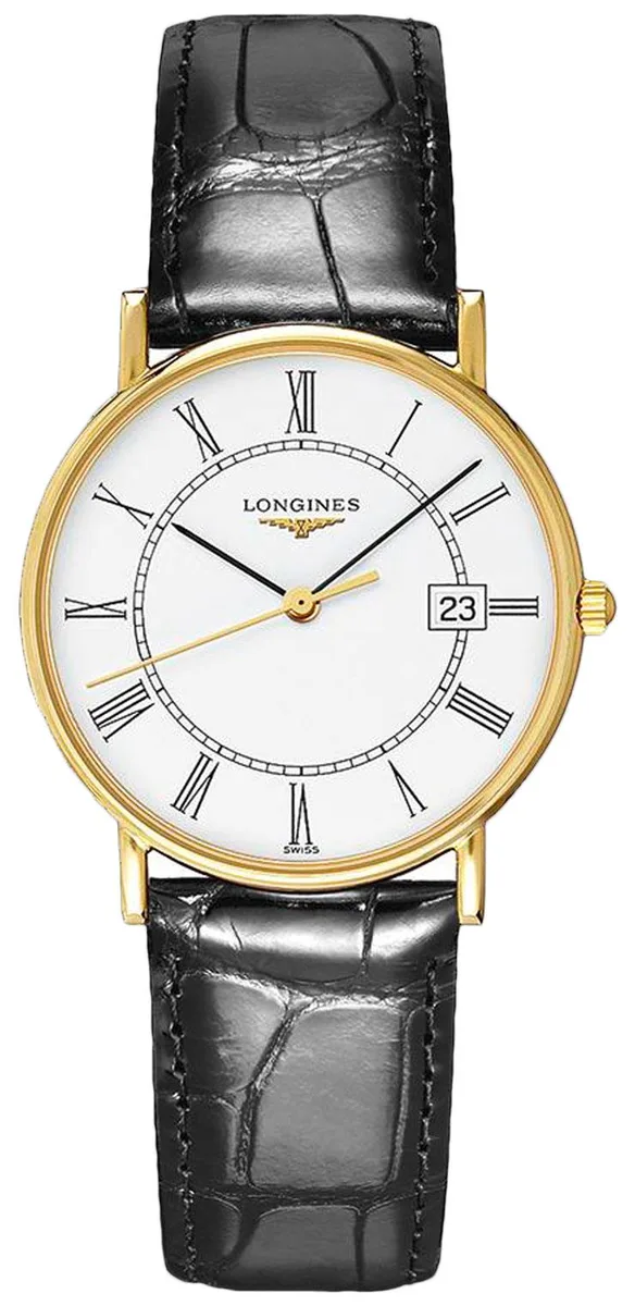 Longines Longines L4.743.6.11.0 Presence 18kt Yellow Gold 33.5 mm White Dial Black Leather Watch — product photo