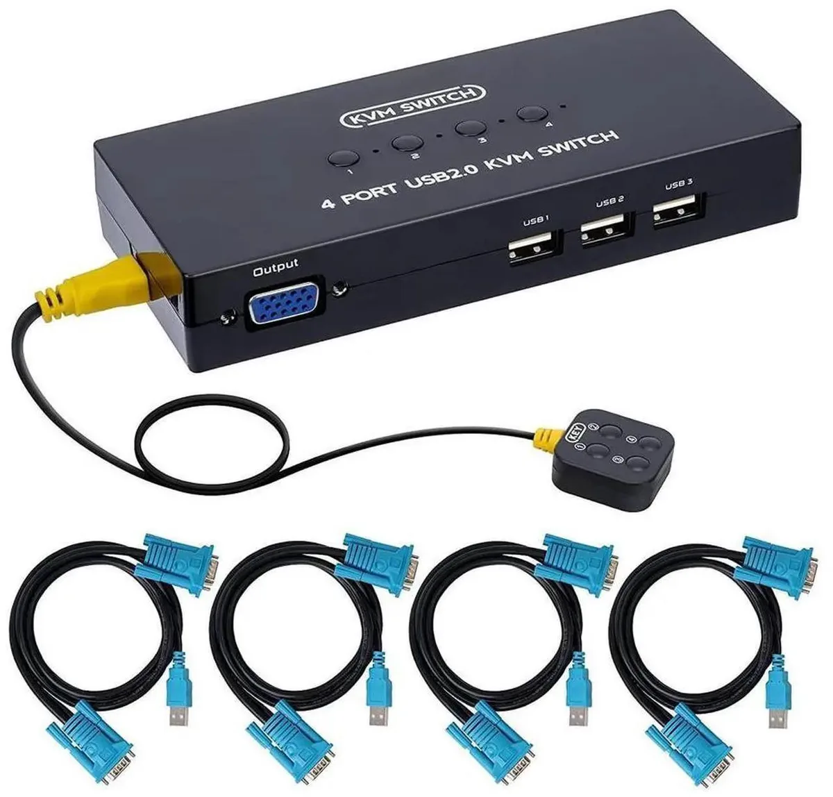 SMUGDESK SMUGDESK 4 Port VGA USB KVM Switch with 3 USB Ports, Remote & Cables — product photo