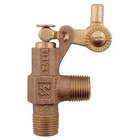 Bronze float valve with horizontal pipe mount and threaded outlet