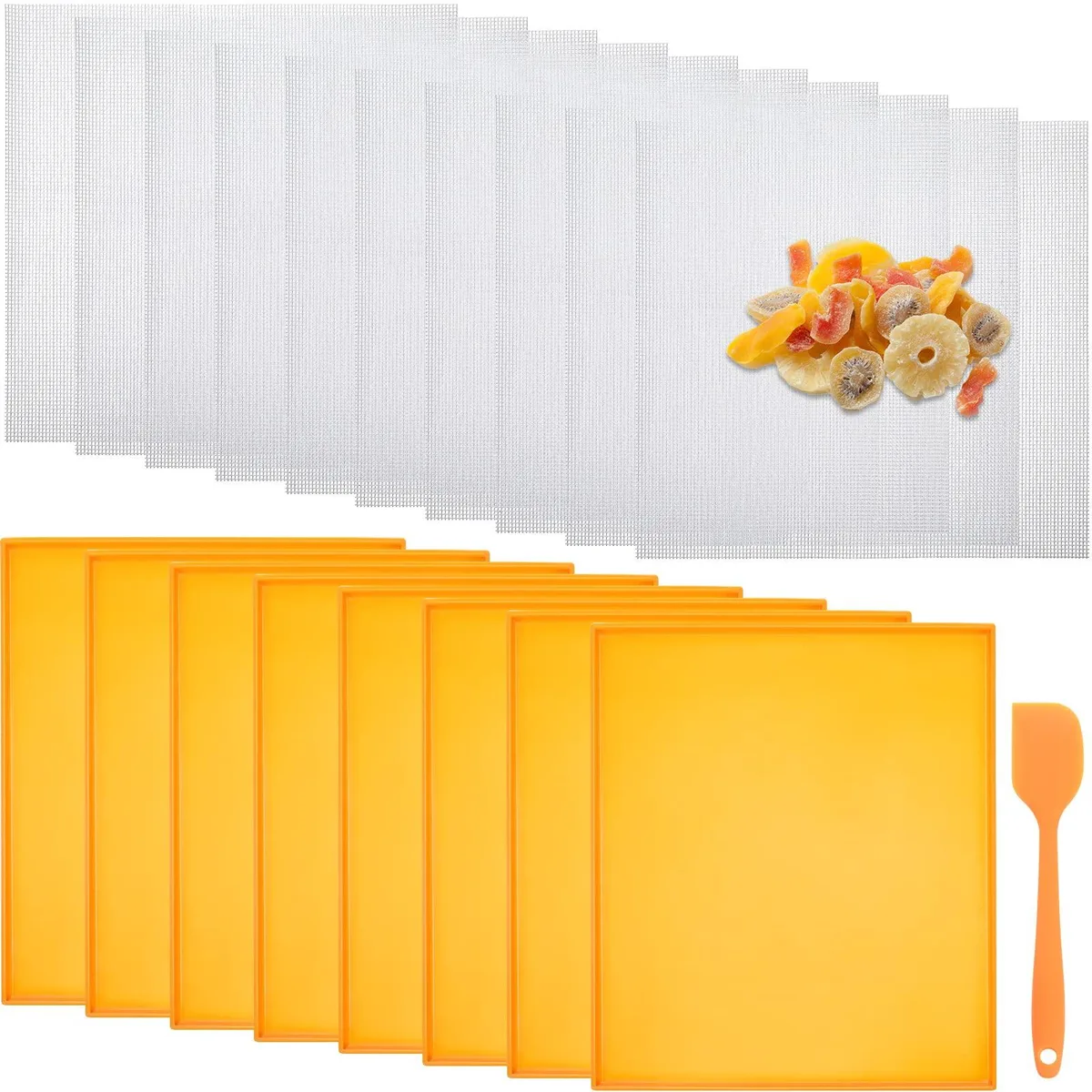  Silicone Dehydrator Mats 10 Mesh Dryer Mats 1 Scraper Orange 19 pieces — product photo