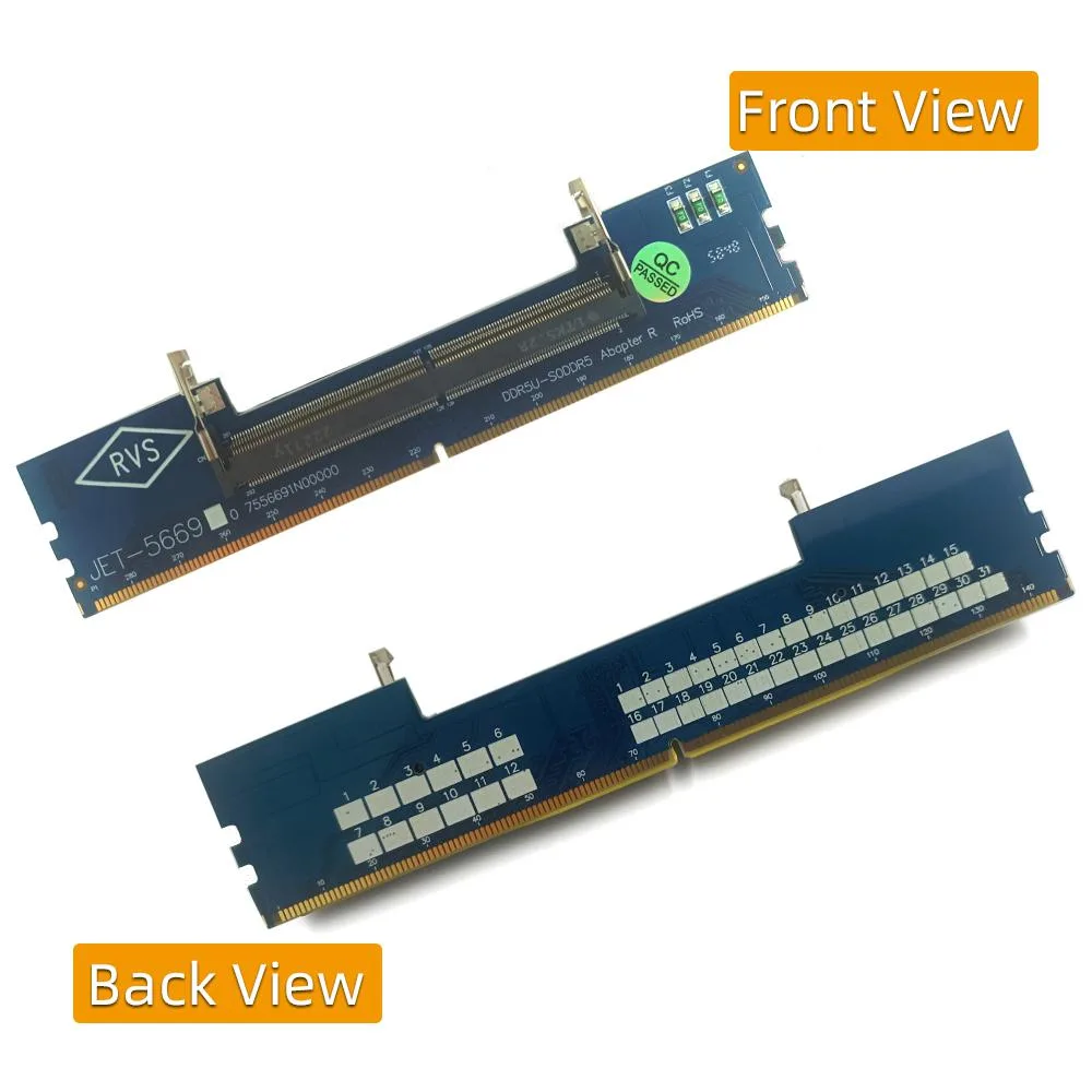 Green rectangular circuit board with gold-edge SO-DIMM slot on one side and full-size U-DIMM connector on the other, 133.7 by 27.5 mm