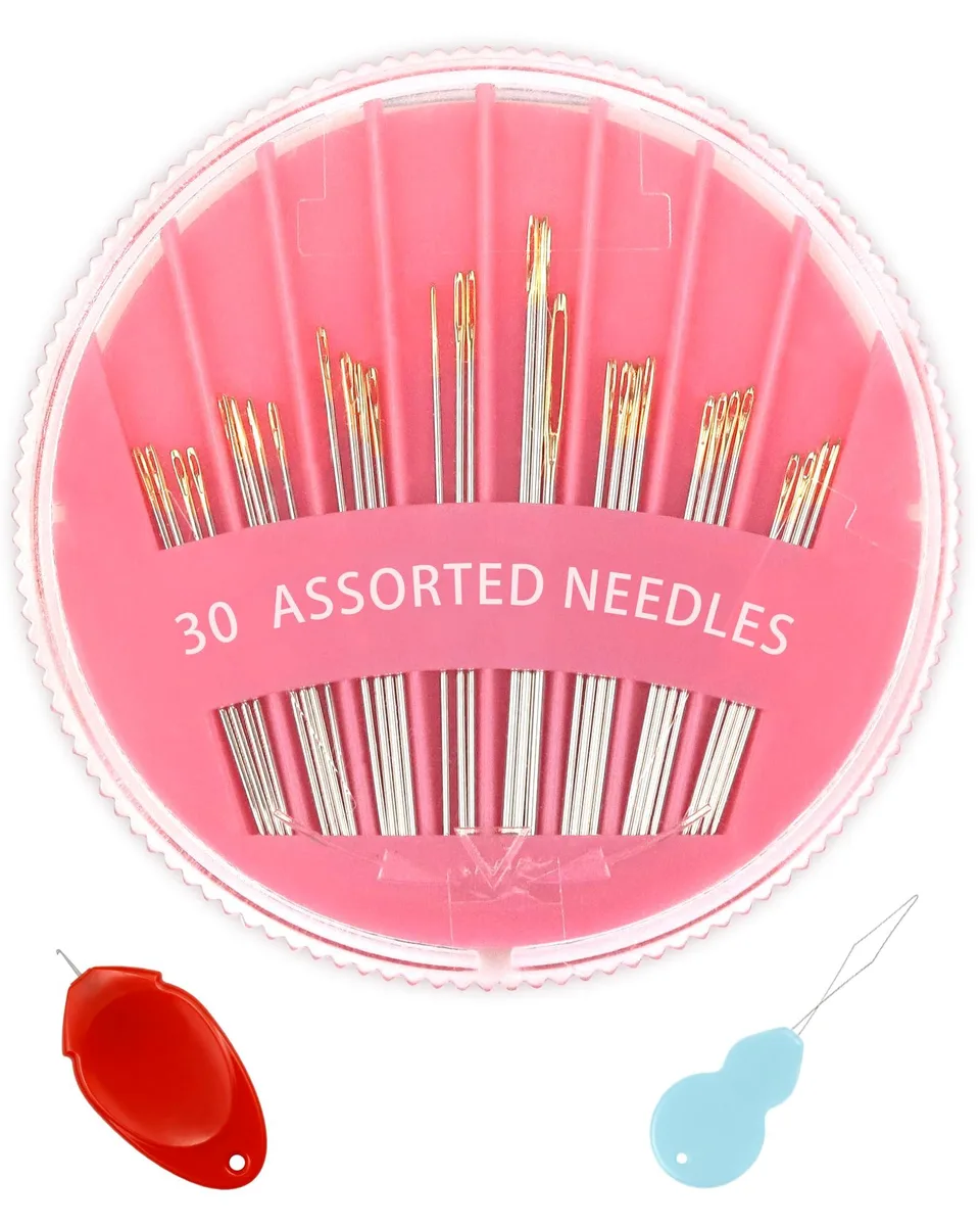  Avery 30-Count Steel Sewing Needles Set 6 Sizes Pink — product photo
