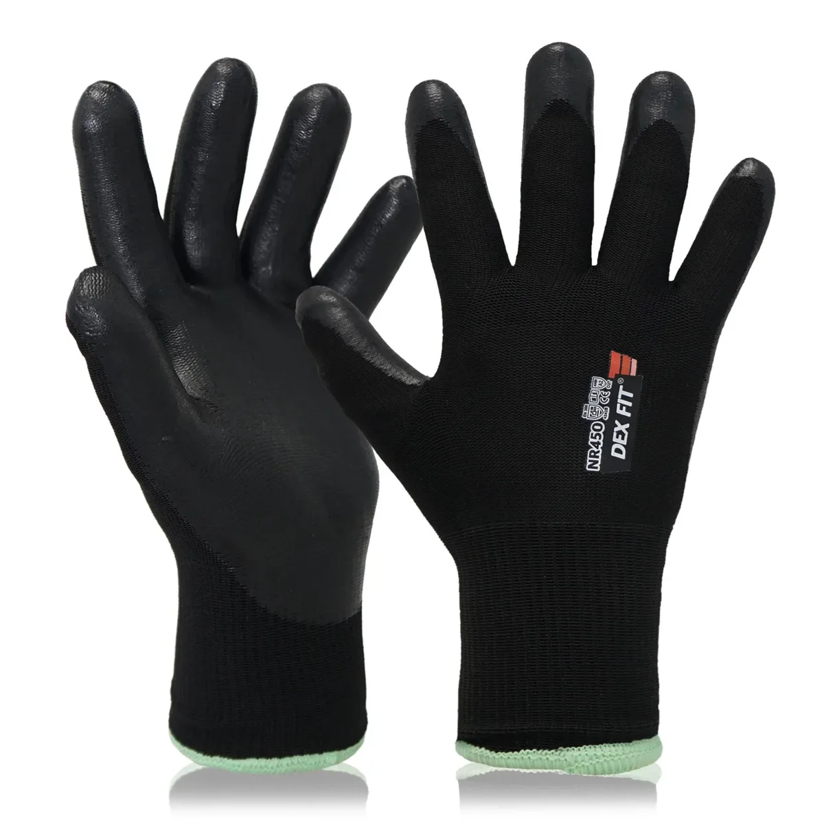 Black double-coated winter fleece work gloves with nitrile palm grip