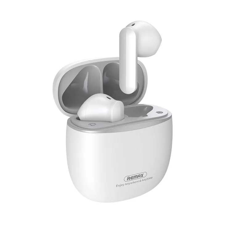 White true wireless earbuds in a matching oval charging case, smooth ABS finish, compact 49.8x56.1x27.5mm, 36g total
