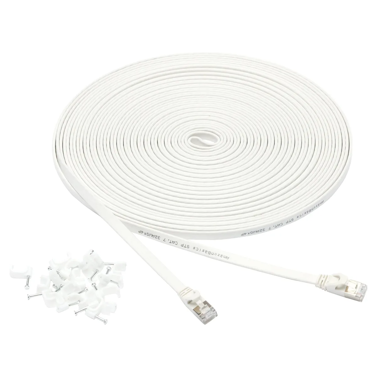 Amazon Basics Cat 7 Flat Ethernet Cable 50ft White 600MHz 20 Nails — product photo