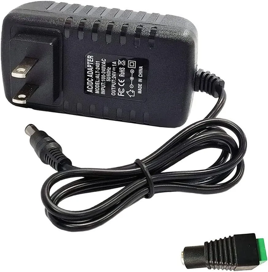 Black rectangular 24V 1A power adapter with 5.5mm×2.5mm barrel plug and 100cm cable