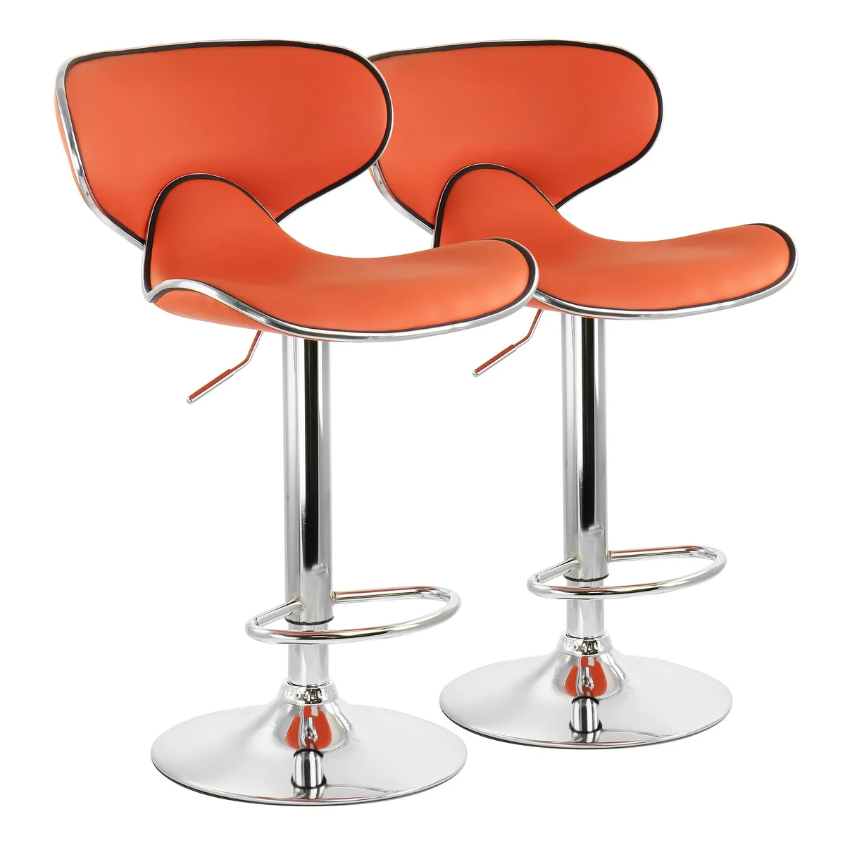 Elama Elama 2 Piece Slim Faux Leather Adjustable Barstool Orange Chrome Base — product photo