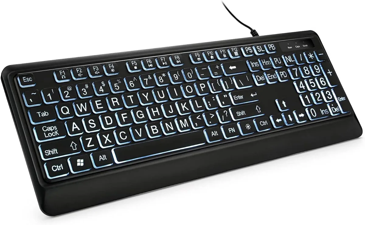 JPWEB JPWEB Large Print Backlit Gaming Keyboard 104 Key USB Wired Black — product photo