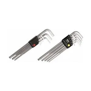 Gold-finished 22-piece ball-end hex L-key set in holder