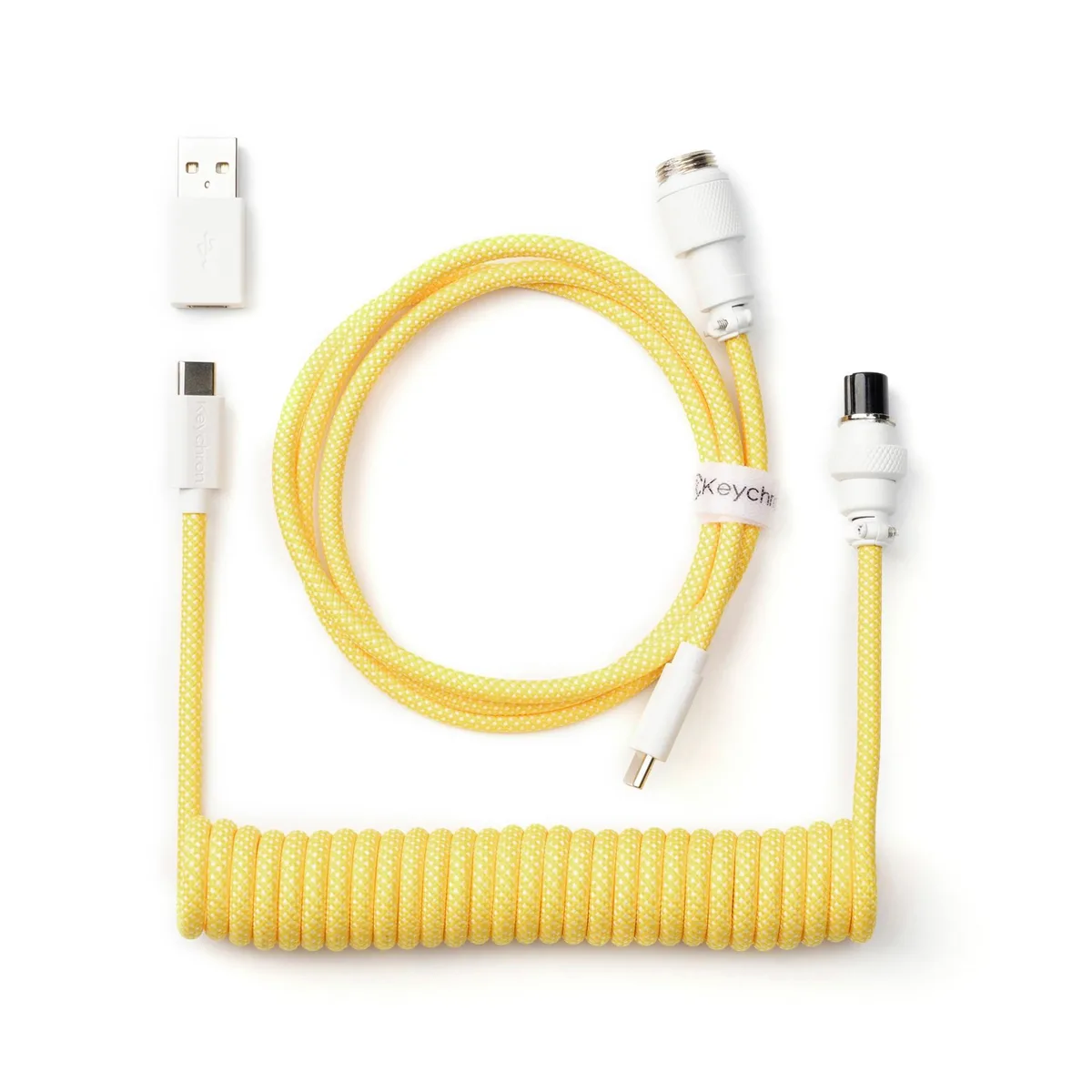  Keychron Cab-16 Coiled Aviator Cable Yellow 5-Pin GX12 USB-C to USB-C with USB-A Adapter 46cm — product photo