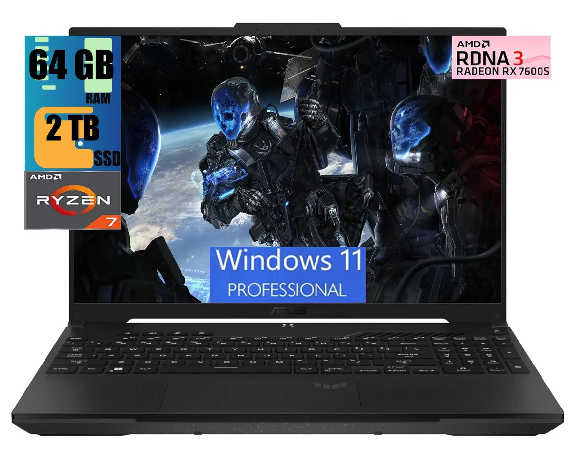 ASUS ASUS TUF Gaming A16 gaming laptop 16 165Hz Ryzen 7 7735HS Radeon RX 7600S 64GB DDR5 2TB PCIe — product photo