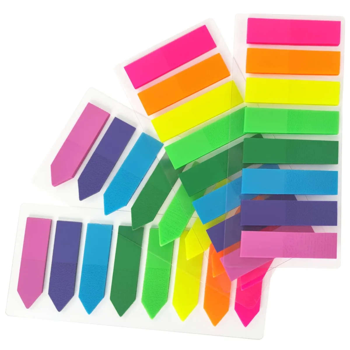 Pack of 600 translucent arrow-shaped sticky flags in eight neon colours, 0.47 by 1.78 inches