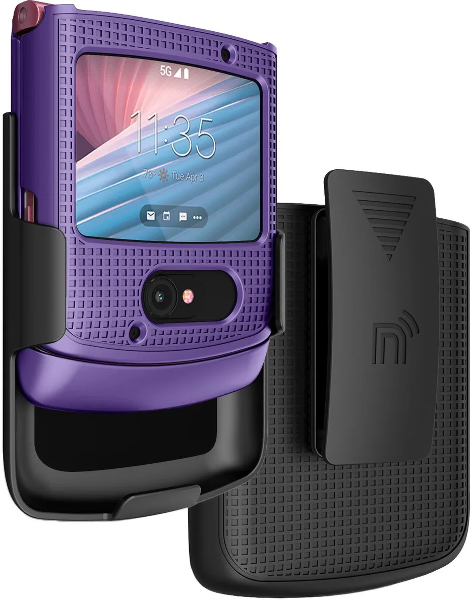 Nakedcellphone Nakedcellphone Grid Case + Belt Clip Holster Combo Purple for Motorola RAZR 5G Flip Phone (2020) — product photo