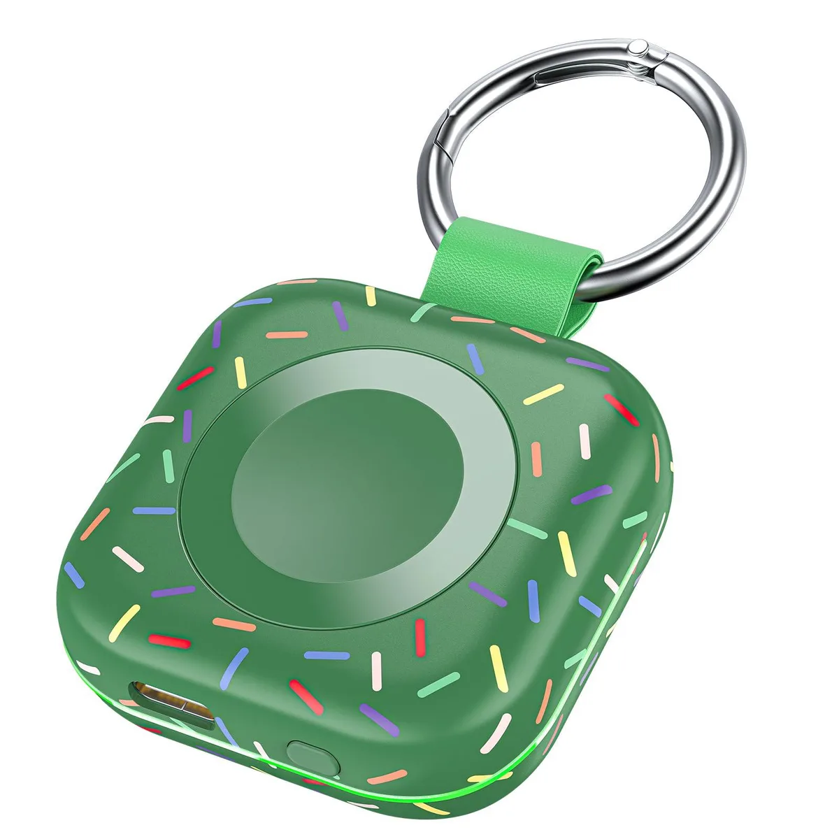 Compact white magnetic disc charger with integrated keychain loop