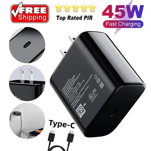 White rectangular USB-C wall charger with a 6-foot braided cable
