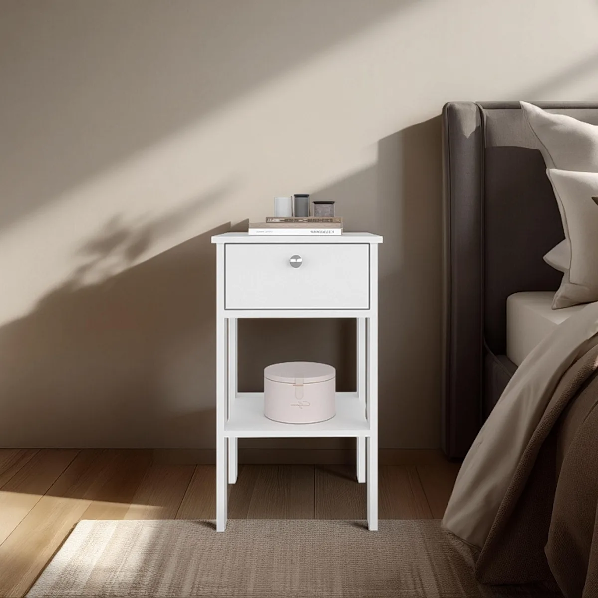 tuphen tuphen Newcastle Nightstand White One Drawer Open Shelf — product photo