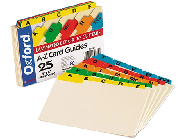 Oxford Oxford 04635 Laminated Index Card Guides Alpha 1/5 Tab Manila 4 x 6 25/Set accessory — product photo