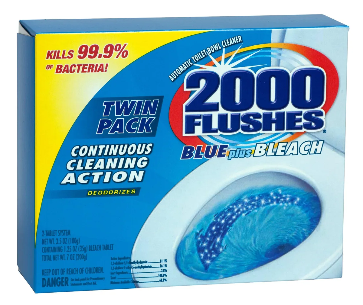 Two small blue and white tablets in a blister pack