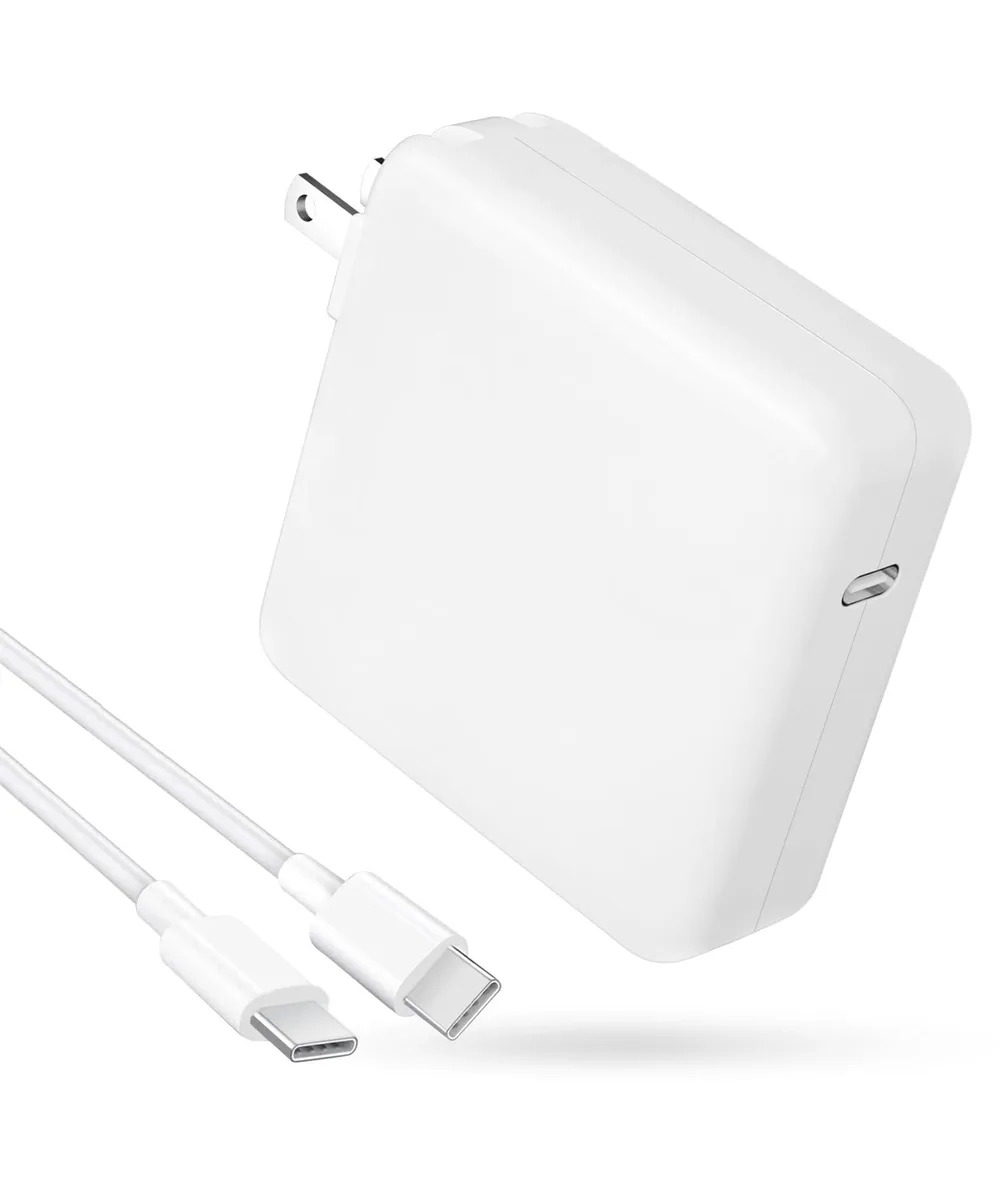 Compact white USB-C wall charger with 6.6 ft cable attached