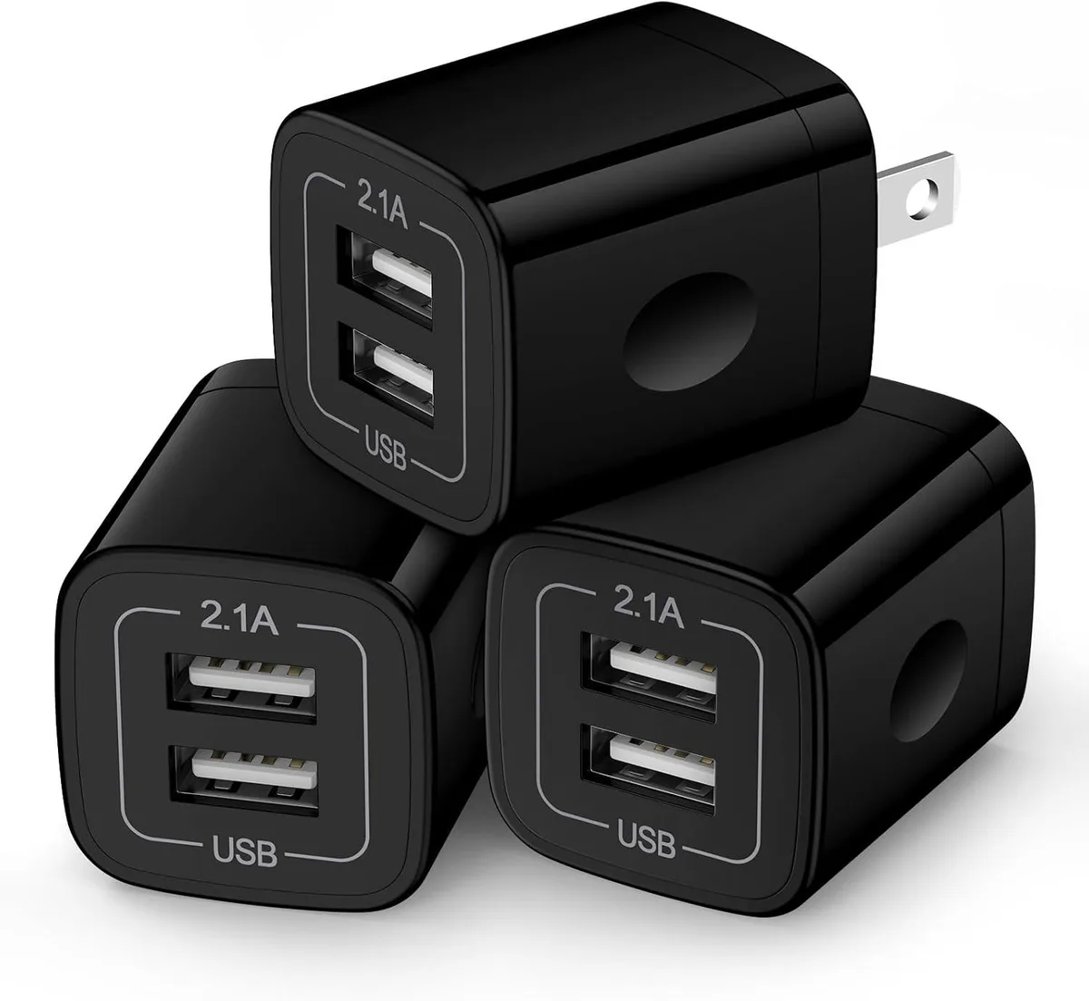 ONITOON ONITOON 2.1A 5V Dual USB Wall Charger 3-Pack Black — product photo