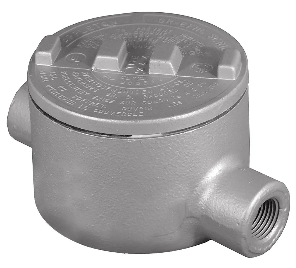 Iron conduit outlet body, round back, three-quarter inch trade size