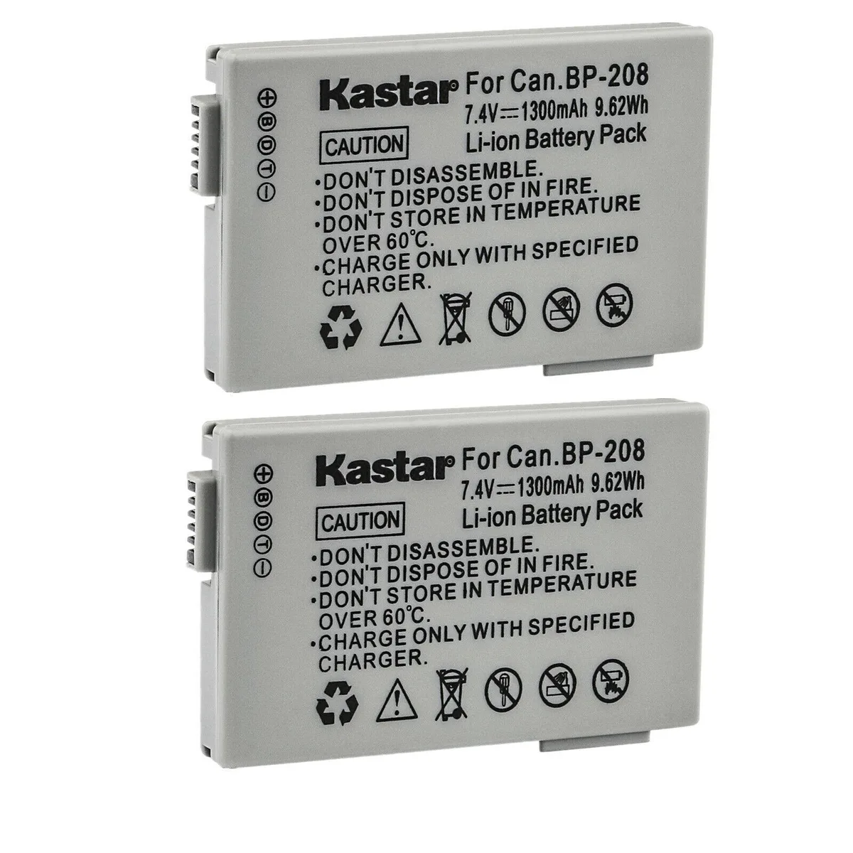 Kastar Kastar BP-208 2-pack 7.4V 1300mAh Li-Ion camera battery — product photo