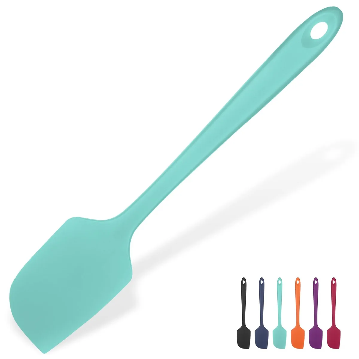Aqua sky silicone spatula, 11.38 inches long, rectangular blade, rubberized handle