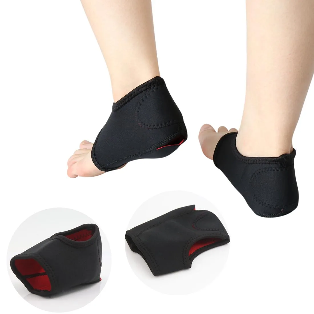 Pair of beige neoprene foot arch support sleeves, 33g total