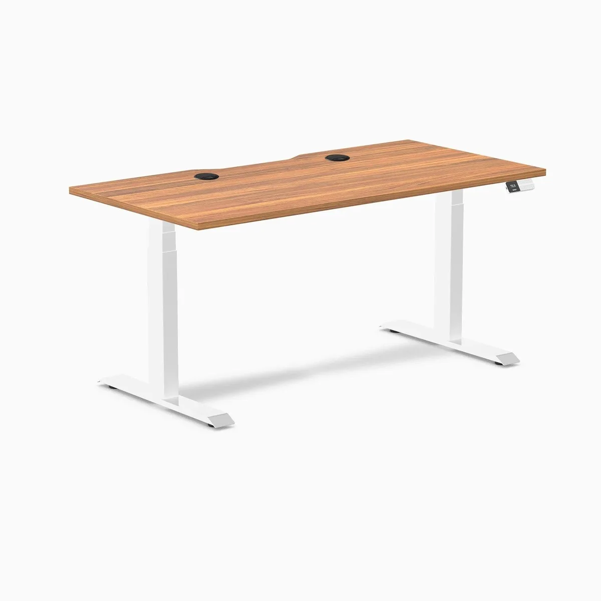 Desky Desky Dual Scalloped Laminate Sit Stand Desk Prime Oak White 59.1 x 29.5 in — product photo