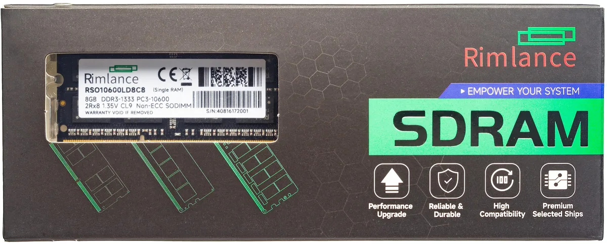 RIMLANCE RIMLANCE 8GB DDR3 1333MHz 1.35V SODIMM laptop RAM — product photo