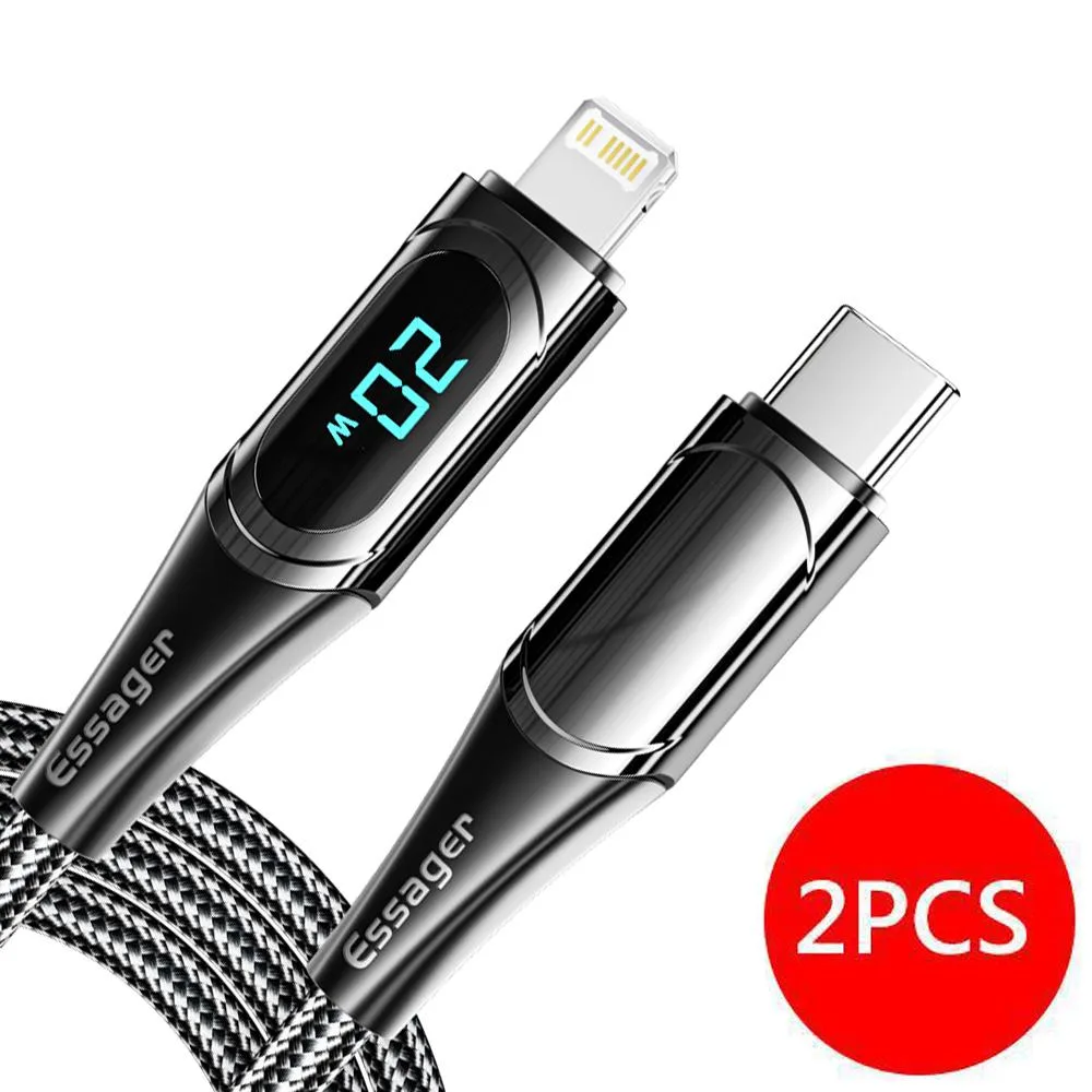 ESTONE ESTONE Essager YDI USB-C to Lightning Cable 3.3ft 27W MFi LED Black 2-Pack — product photo