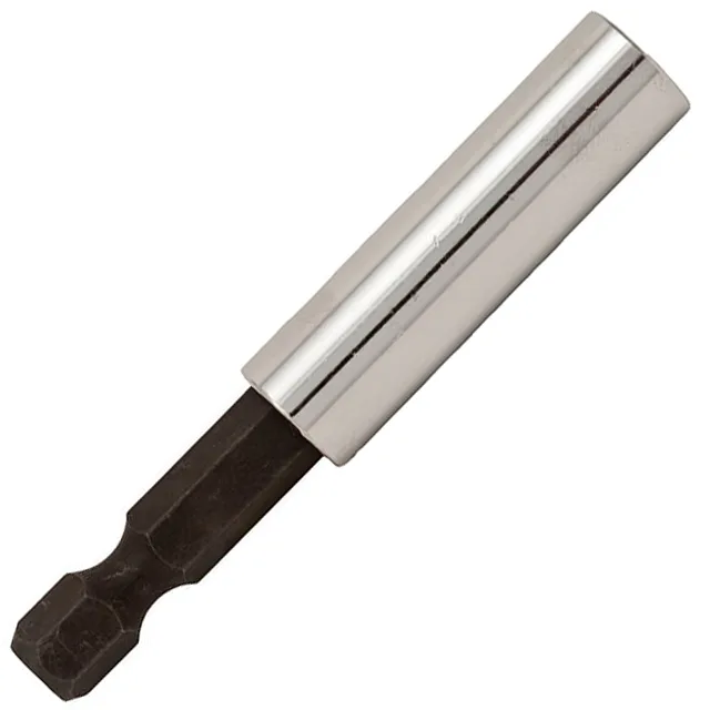 Two-piece magnetic bit holder, silver metal, 1/4-inch shank